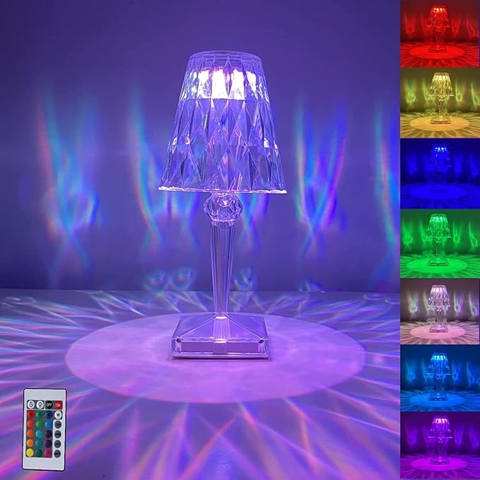 Rechargeable Crystal Table Lamp 16 colors with touch and remote control